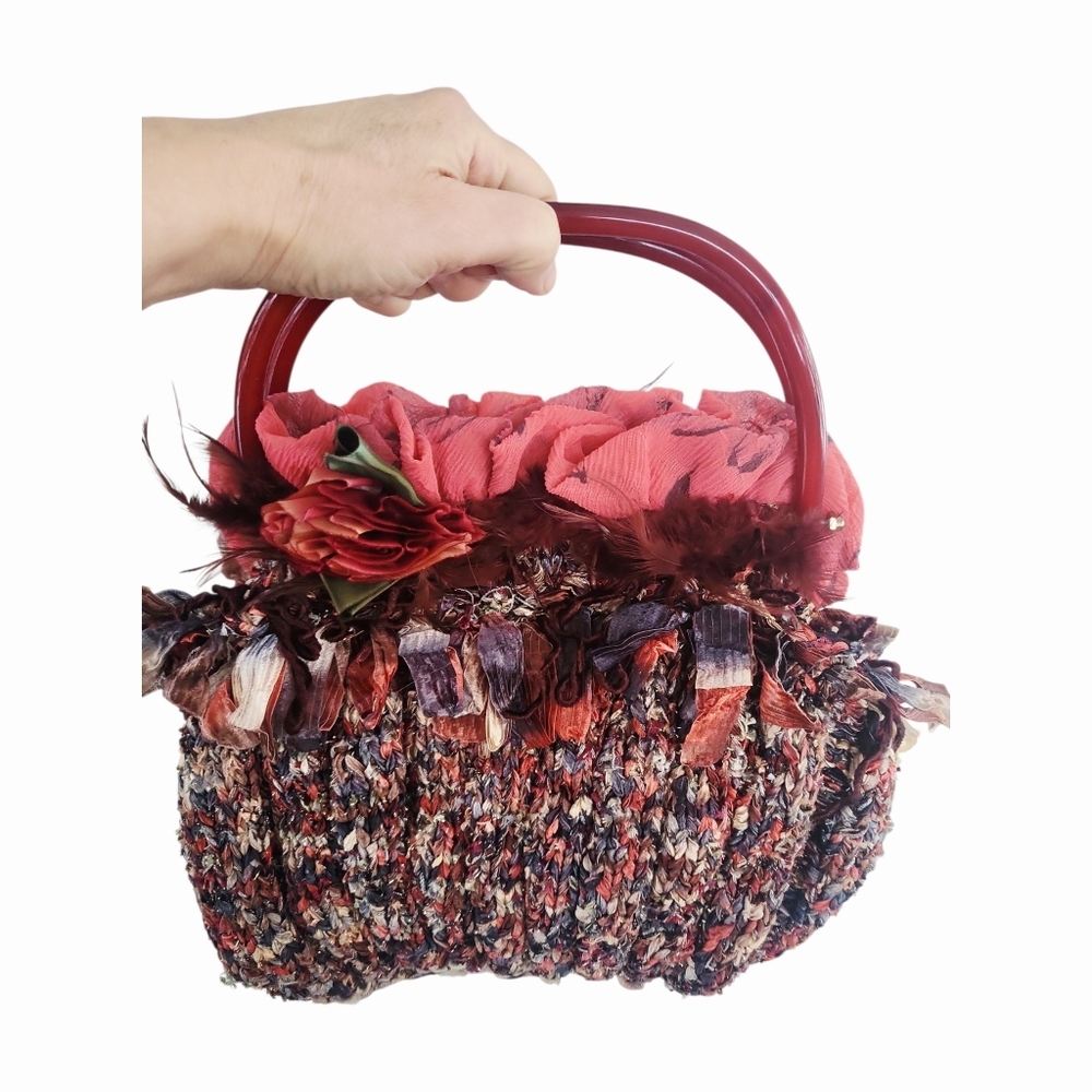 Vintage 90's Artisan Handmade Boho Chunky Knit Top Handle Bag